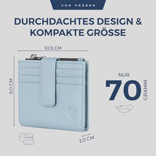 VON HEESEN Leder Kartenetui mit RFID-Schutz - Elegante Geldbörse für Damen & Herren in Violett mit Münzfach