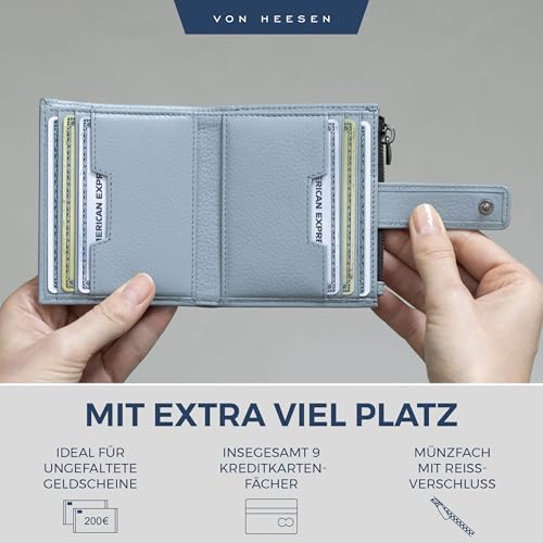 VON HEESEN Leder Kartenetui mit RFID-Schutz - Elegante Geldbörse für Damen & Herren in Violett mit Münzfach