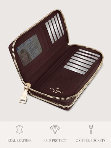 Lazarotti Bologna XL Leder Geldbörse Damen mit RFID-Schutz | 20 Kartenfächer & 2 Reißverschlussfächer für Alltag