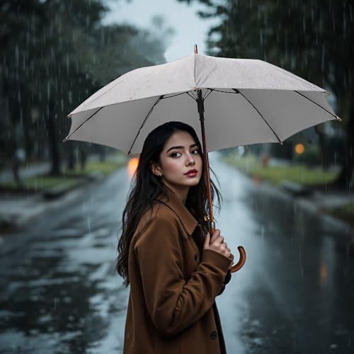 SoulRain Regenschirm schwarz – Robuster XXL Stockschirm mit Holzgriff & Automatik-Öffnung für Hochzeit/Golf/Wetterfest