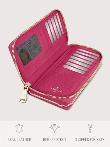 Lazarotti Bologna XL Leder Geldbörse Damen mit RFID-Schutz | 20 Kartenfächer & 2 Reißverschlussfächer für Alltag