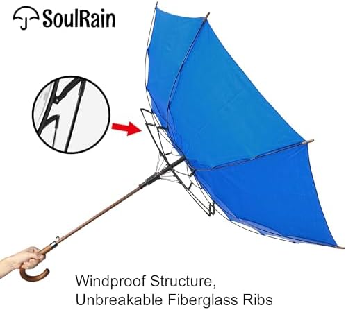 SoulRain Regenschirm schwarz – Robuster XXL Stockschirm mit Holzgriff & Automatik-Öffnung für Hochzeit/Golf/Wetterfest