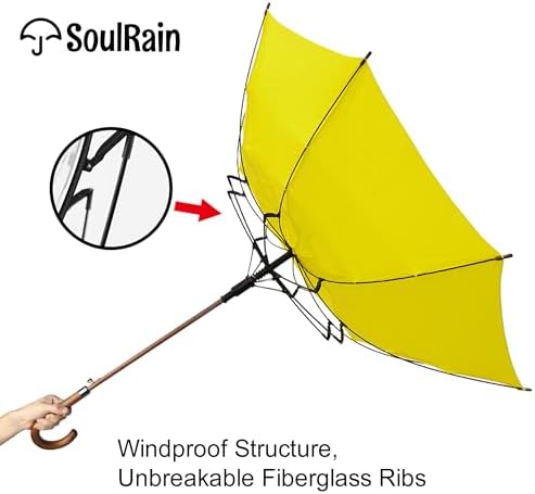 SoulRain Regenschirm schwarz – Robuster XXL Stockschirm mit Holzgriff & Automatik-Öffnung für Hochzeit/Golf/Wetterfest