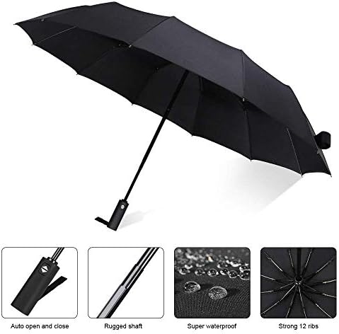 Vicloon Regenschirm - 8 Edelstahl-Rippen Automatik, kompakt & leicht für Reisen, winddicht, schwarz
