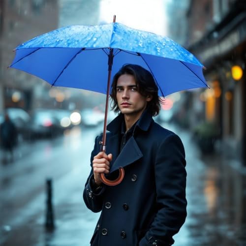 SoulRain Regenschirm schwarz – Robuster XXL Stockschirm mit Holzgriff & Automatik-Öffnung für Hochzeit/Golf/Wetterfest