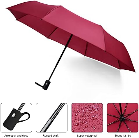 Vicloon Regenschirm - 8 Edelstahl-Rippen Automatik, kompakt & leicht für Reisen, winddicht, schwarz