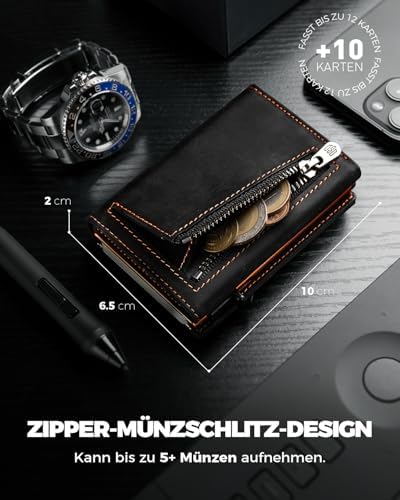 DODENSHA MagSnap Portmonee Herren | Slim Geldbörse mit RFID & Münzfach für 10+ Karten | Magnetverschluss für Alltag in S