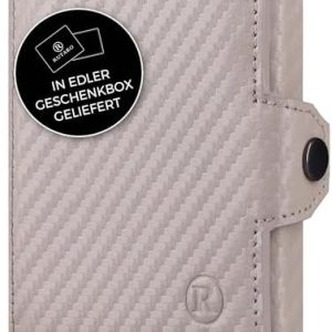 RUTAKO Slim Wallet mit XL Münzfach & RFID-Schutz - Kleine Geldbörse für Herren und Damen im Carbon-Beige Design