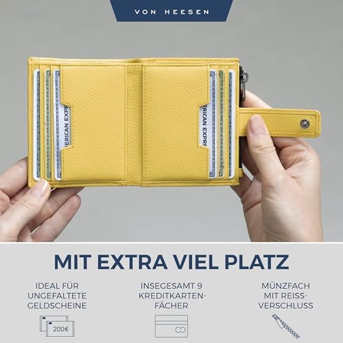 VON HEESEN Leder Kartenetui mit RFID-Schutz - Elegante Geldbörse für Damen & Herren in Violett mit Münzfach