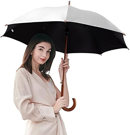 SoulRain Regenschirm schwarz – Robuster XXL Stockschirm mit Holzgriff & Automatik-Öffnung für Hochzeit/Golf/Wetterfest