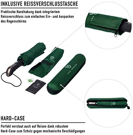 VON HEESEN Taschenschirm sturmfest bis 140 km/h - kompakt, leicht & inklusive Schirm-Tasche für Reisen