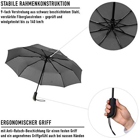 VON HEESEN Taschenschirm sturmfest bis 140 km/h - kompakt, leicht & inklusive Schirm-Tasche für Reisen