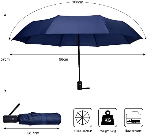 Vicloon Regenschirm - 8 Edelstahl-Rippen Automatik, kompakt & leicht für Reisen, winddicht, schwarz