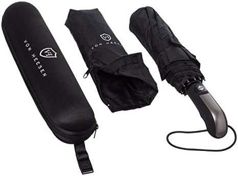 VON HEESEN Taschenschirm sturmfest bis 140 km/h - kompakt, leicht & inklusive Schirm-Tasche für Reisen