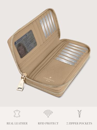 Lazarotti Bologna XL Leder Geldbörse Damen mit RFID-Schutz | 20 Kartenfächer & 2 Reißverschlussfächer für Alltag