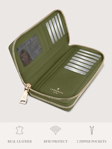 Lazarotti Bologna XL Leder Geldbörse Damen mit RFID-Schutz | 20 Kartenfächer & 2 Reißverschlussfächer für Alltag