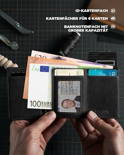 DODENSHA MagSnap Portmonee Herren | Slim Geldbörse mit RFID & Münzfach für 10+ Karten | Magnetverschluss für Alltag in S