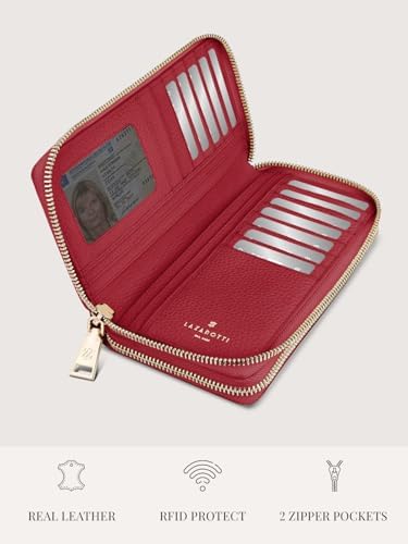 Lazarotti Bologna XL Leder Geldbörse Damen mit RFID-Schutz | 20 Kartenfächer & 2 Reißverschlussfächer für Alltag