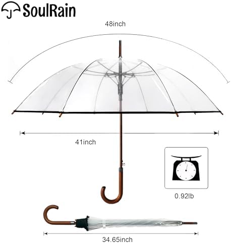 SoulRain Regenschirm schwarz – Robuster XXL Stockschirm mit Holzgriff & Automatik-Öffnung für Hochzeit/Golf/Wetterfest