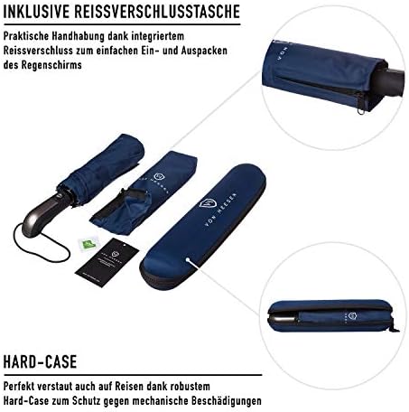 VON HEESEN Taschenschirm sturmfest bis 140 km/h - kompakt, leicht & inklusive Schirm-Tasche für Reisen