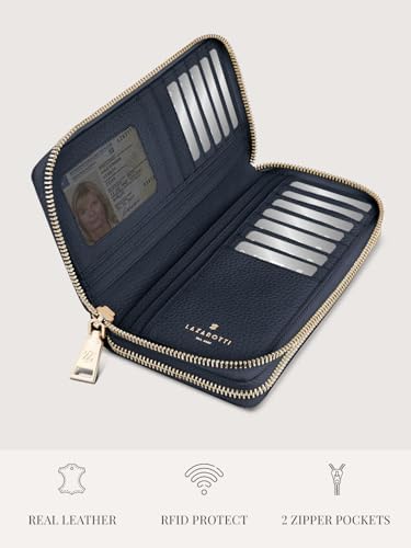 Lazarotti Bologna XL Leder Geldbörse Damen mit RFID-Schutz | 20 Kartenfächer & 2 Reißverschlussfächer für Alltag