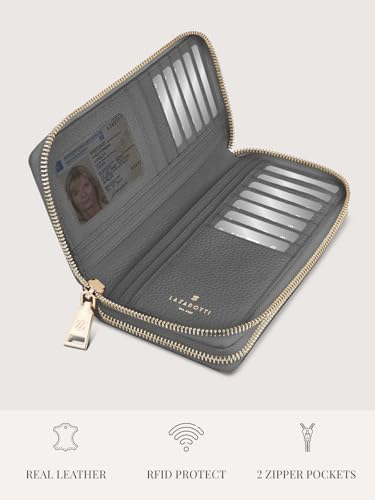 Lazarotti Bologna XL Leder Geldbörse Damen mit RFID-Schutz | 20 Kartenfächer & 2 Reißverschlussfächer für Alltag