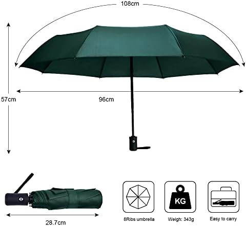Vicloon Regenschirm - 8 Edelstahl-Rippen Automatik, kompakt & leicht für Reisen, winddicht, schwarz