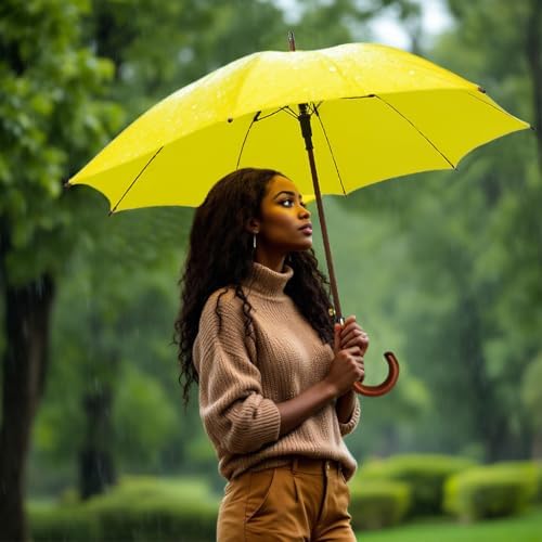SoulRain Regenschirm schwarz – Robuster XXL Stockschirm mit Holzgriff & Automatik-Öffnung für Hochzeit/Golf/Wetterfest
