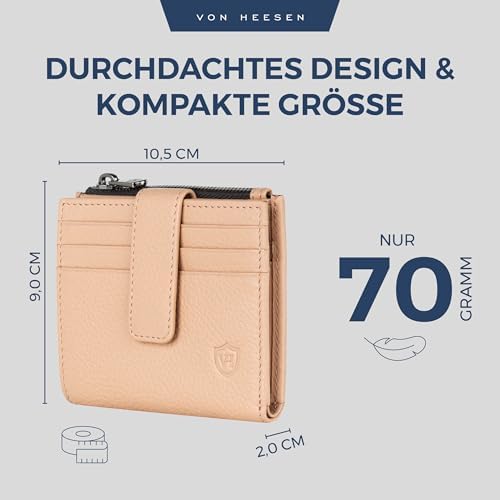 VON HEESEN Leder Kartenetui mit RFID-Schutz - Elegante Geldbörse für Damen & Herren in Violett mit Münzfach