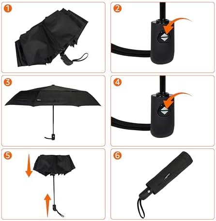 Amazon Basics Automatischer Reise-Regenschirm, kompakt & winddicht, ideal für unterwegs, Schwarz