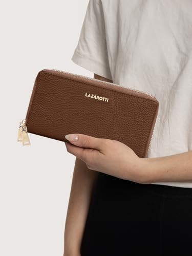 Lazarotti Bologna XL Leder Geldbörse Damen mit RFID-Schutz | 20 Kartenfächer & 2 Reißverschlussfächer für Alltag