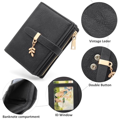 HNOOM Damen Geldbörse klein aus PU Leder mit RFID Blockierung – großer Komfort für unterwegs, 19 Kartenfächer, Reißversc