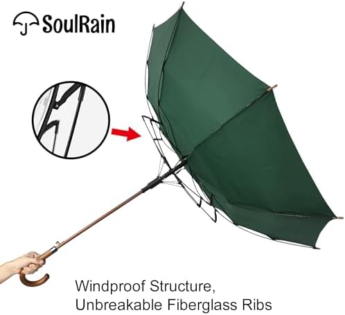 SoulRain Regenschirm schwarz – Robuster XXL Stockschirm mit Holzgriff & Automatik-Öffnung für Hochzeit/Golf/Wetterfest