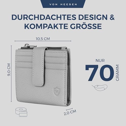 VON HEESEN Leder Kartenetui mit RFID-Schutz - Elegante Geldbörse für Damen & Herren in Violett mit Münzfach