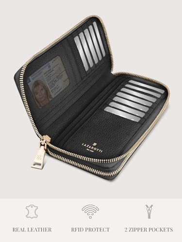Lazarotti Bologna XL Leder Geldbörse Damen mit RFID-Schutz | 20 Kartenfächer & 2 Reißverschlussfächer für Alltag
