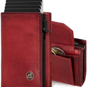 Fa.Volmer Echtleder POP-UP Kartenetui mit RFID Schutz für Herren & Damen | 11 Karten, Münzfach - Bordeaux Rot