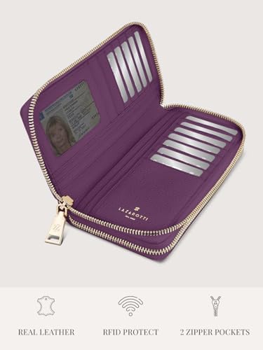 Lazarotti Bologna XL Leder Geldbörse Damen mit RFID-Schutz | 20 Kartenfächer & 2 Reißverschlussfächer für Alltag