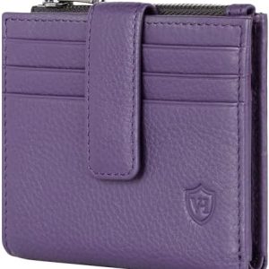 VON HEESEN Leder Kartenetui mit RFID-Schutz - Elegante Geldbörse für Damen & Herren in Violett mit Münzfach