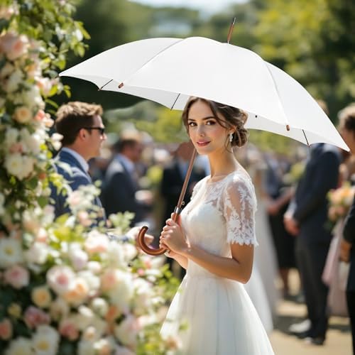 SoulRain Regenschirm schwarz – Robuster XXL Stockschirm mit Holzgriff & Automatik-Öffnung für Hochzeit/Golf/Wetterfest