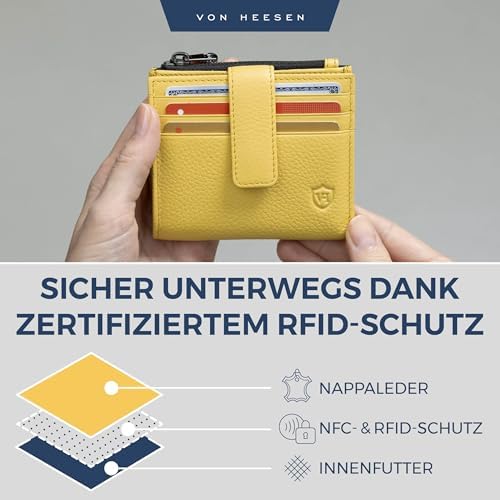 VON HEESEN Leder Kartenetui mit RFID-Schutz - Elegante Geldbörse für Damen & Herren in Violett mit Münzfach