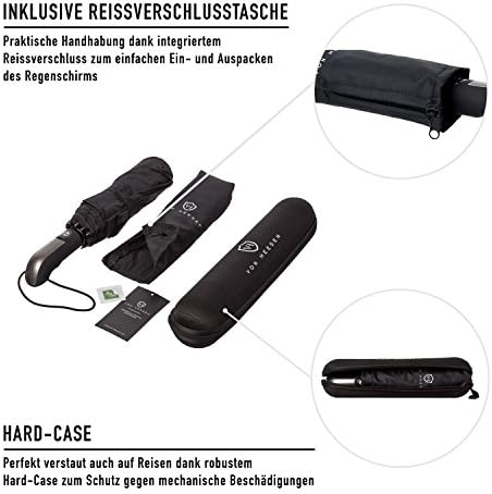 VON HEESEN Taschenschirm sturmfest bis 140 km/h - kompakt, leicht & inklusive Schirm-Tasche für Reisen