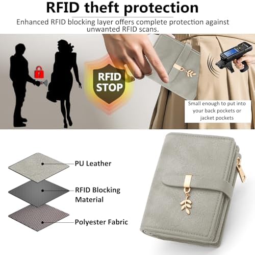 HNOOM Damen Geldbörse klein aus PU Leder mit RFID Blockierung – großer Komfort für unterwegs, 19 Kartenfächer, Reißversc