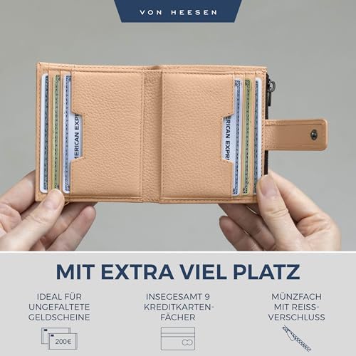 VON HEESEN Leder Kartenetui mit RFID-Schutz - Elegante Geldbörse für Damen & Herren in Violett mit Münzfach