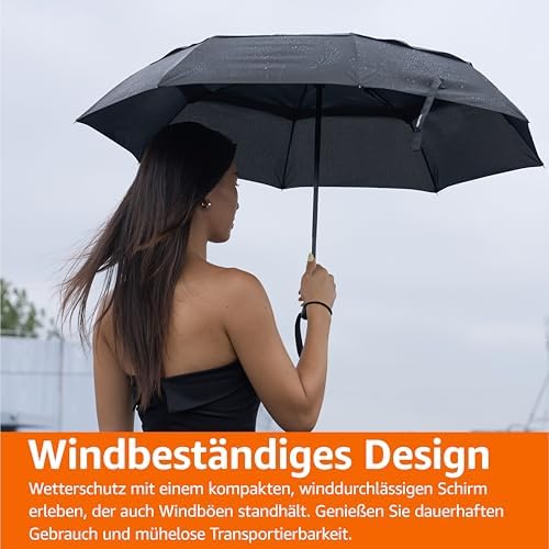 Amazon Basics Automatischer Reise-Regenschirm, kompakt & winddicht, ideal für unterwegs, Schwarz