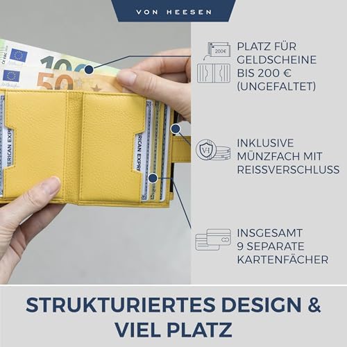 VON HEESEN Leder Kartenetui mit RFID-Schutz - Elegante Geldbörse für Damen & Herren in Violett mit Münzfach