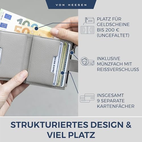 VON HEESEN Leder Kartenetui mit RFID-Schutz - Elegante Geldbörse für Damen & Herren in Violett mit Münzfach