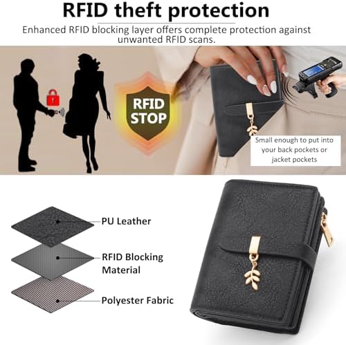 HNOOM Damen Geldbörse klein aus PU Leder mit RFID Blockierung – großer Komfort für unterwegs, 19 Kartenfächer, Reißversc
