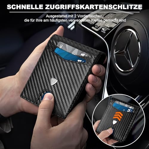 TEEHON Herren Geldbörse Slim Wallet aus Kohlefaserleder mit RFID-Schutz – Minimalistisches Portmonee für Alltag & Reisen