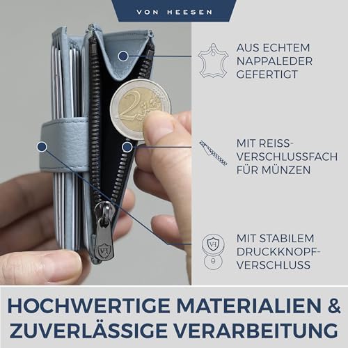 VON HEESEN Leder Kartenetui mit RFID-Schutz - Elegante Geldbörse für Damen & Herren in Violett mit Münzfach