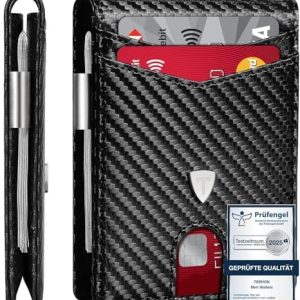 TEEHON Herren Geldbörse Slim Wallet aus Kohlefaserleder mit RFID-Schutz – Minimalistisches Portmonee für Alltag & Reisen